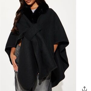 Elegant Black  faux Fur-Trimmed Women's cape